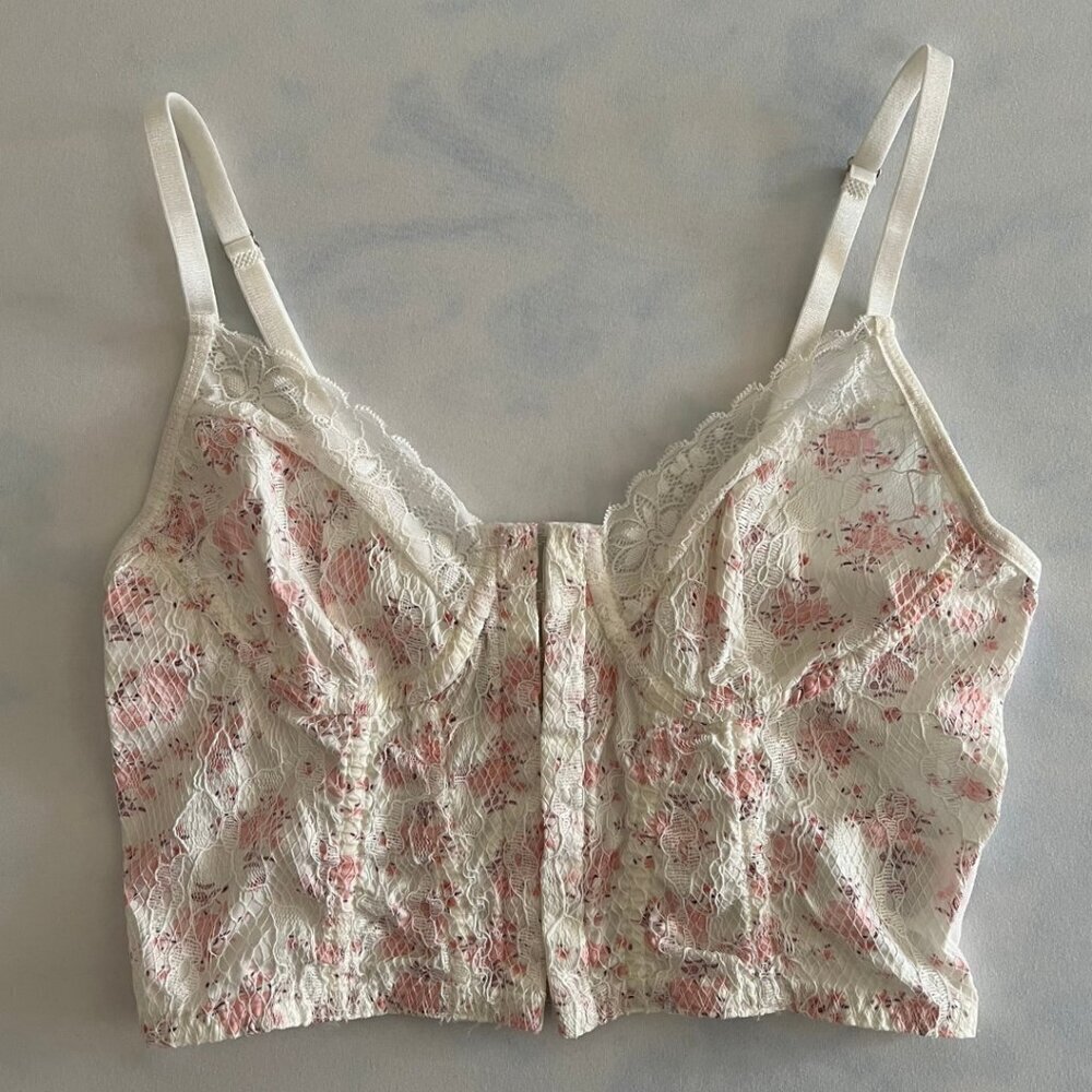 Coquette White & Pink Lace Corset Bustier Bra Top
